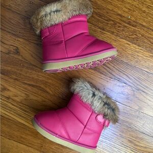 Snow Boots Fur Lined Waterproof PU Leather Non-Slip Toddler Size 8 Pink